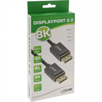 “InLine DisplayPort 2.0” laidas, 8K4K UHBR, juodas, auksuoti kontaktai, 1 m
