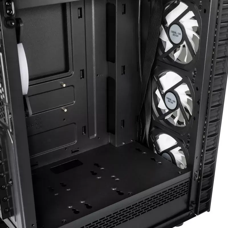 PC Midi Tower Kolink Observatory Lite — juoda, grūdintas stiklas, ATX/Micro-ITX, 3x120 mm priekyje, 1x120 mm gale, 190×400×440 mm