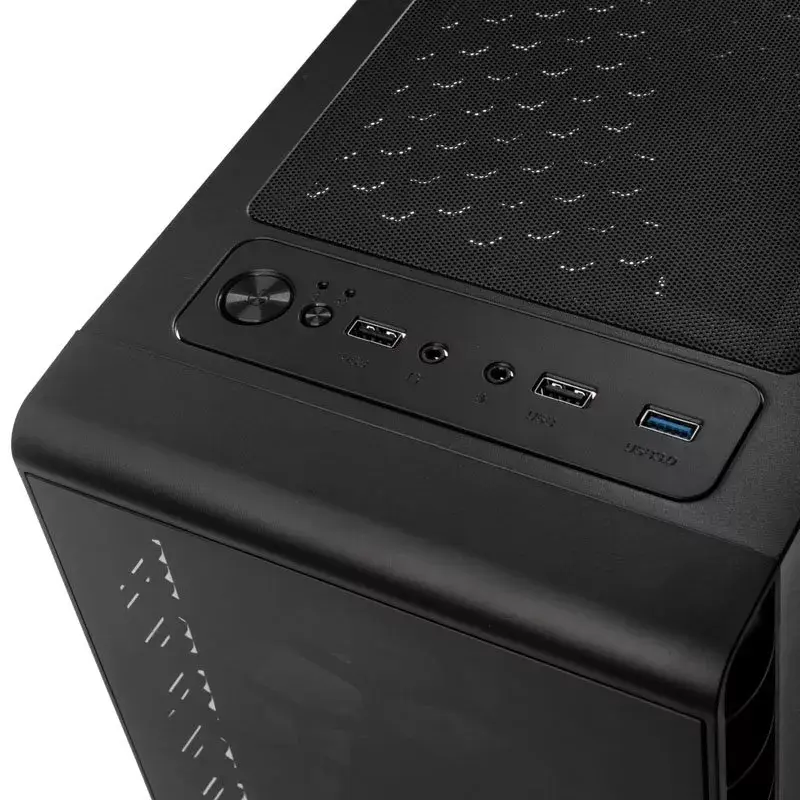 PC Midi Tower Kolink Observatory Lite — juoda, grūdintas stiklas, ATX/Micro-ITX, 3x120 mm priekyje, 1x120 mm gale, 190×400×440 mm