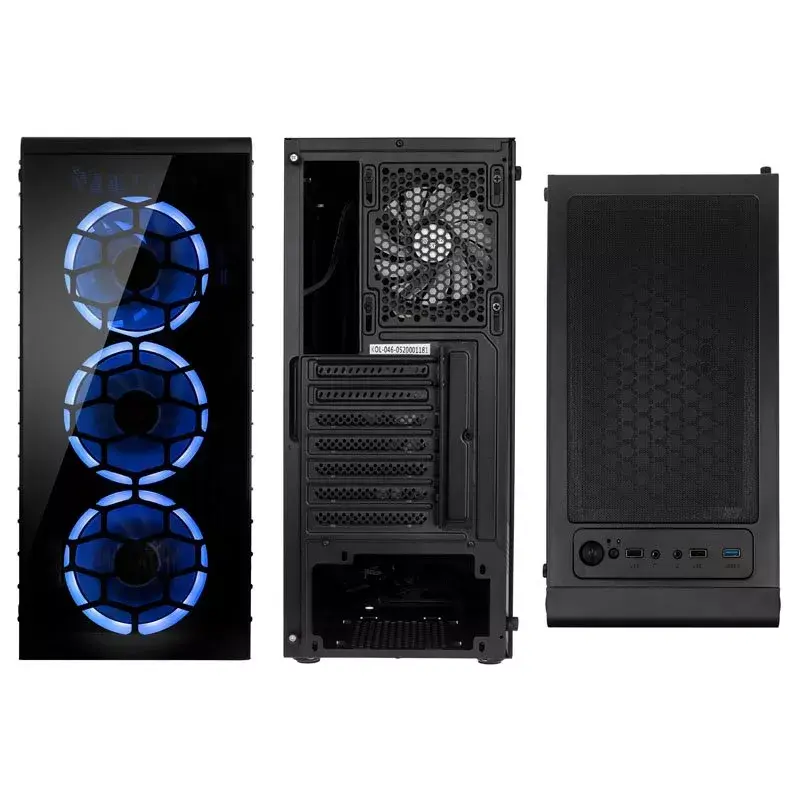 PC Midi Tower Kolink Observatory Lite — juoda, grūdintas stiklas, ATX/Micro-ITX, 3x120 mm priekyje, 1x120 mm gale, 190×400×440 mm