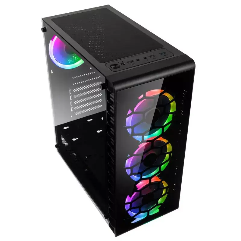 PC Midi Tower Kolink Observatory Lite — juoda, grūdintas stiklas, ATX/Micro-ITX, 3x120 mm priekyje, 1x120 mm gale, 190×400×440 mm