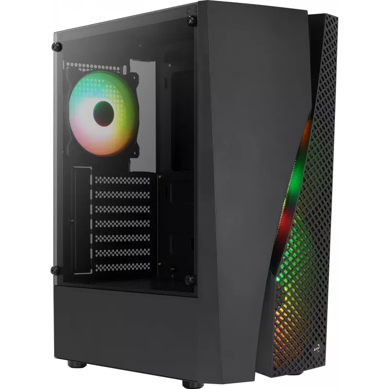 Aerocool WAVEBKV3 ATX PC korpusas, grūdintas stiklas, 4xRGB ventiliatoriai, juodas