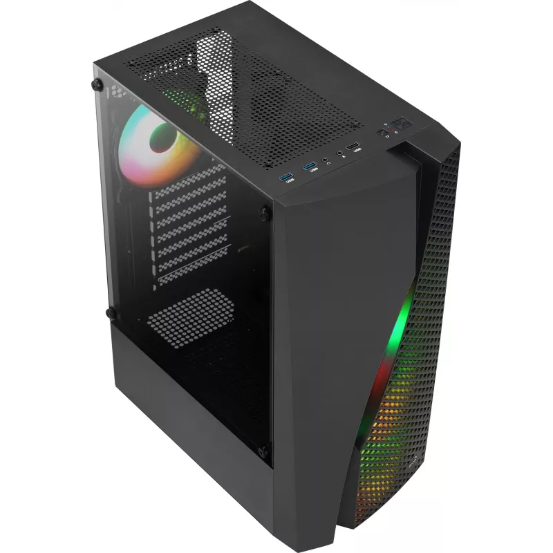 Aerocool WAVEBKV3 ATX PC korpusas, grūdintas stiklas, 4xRGB ventiliatoriai, juodas