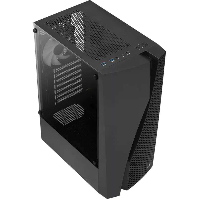 Aerocool WAVEBKV3 ATX PC korpusas, grūdintas stiklas, 4xRGB ventiliatoriai, juodas