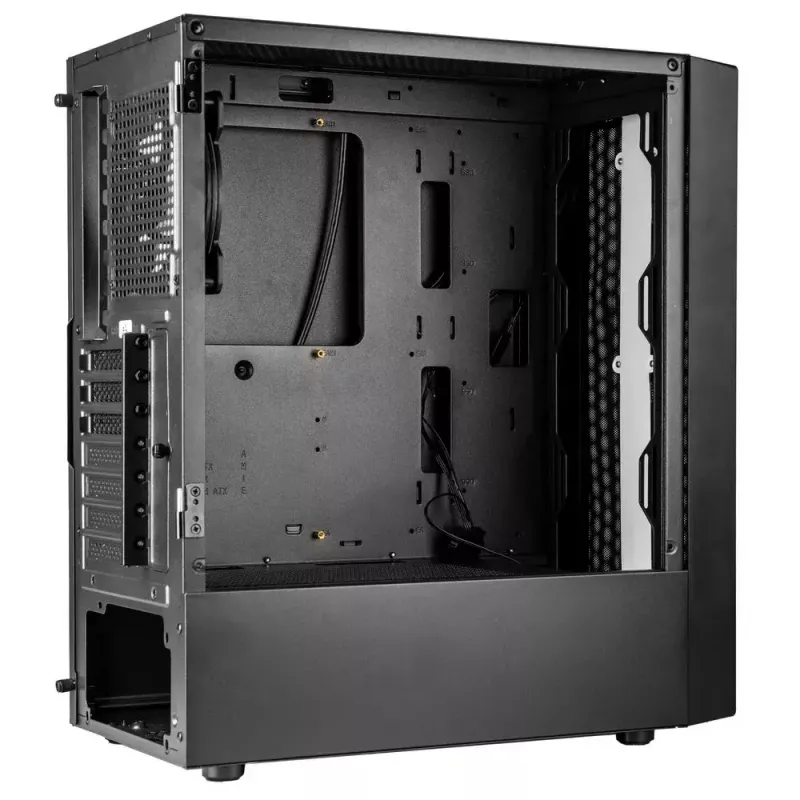 PC korpusas Kolink Inspire K12 ARGB Midi Tower — juodas su permatomu šonu, palaiko ATX/Micro ATX/ITX, 2x3,5 colio + 2x2,5 colio skyriai