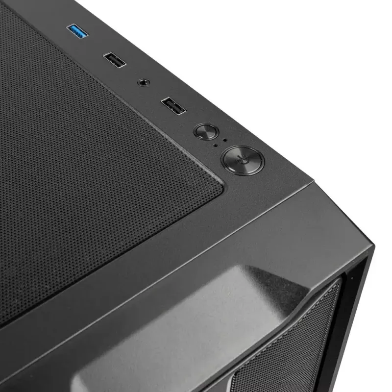 PC korpusas Kolink Inspire K12 ARGB Midi Tower — juodas su permatomu šonu, palaiko ATX/Micro ATX/ITX, 2x3,5 colio + 2x2,5 colio skyriai