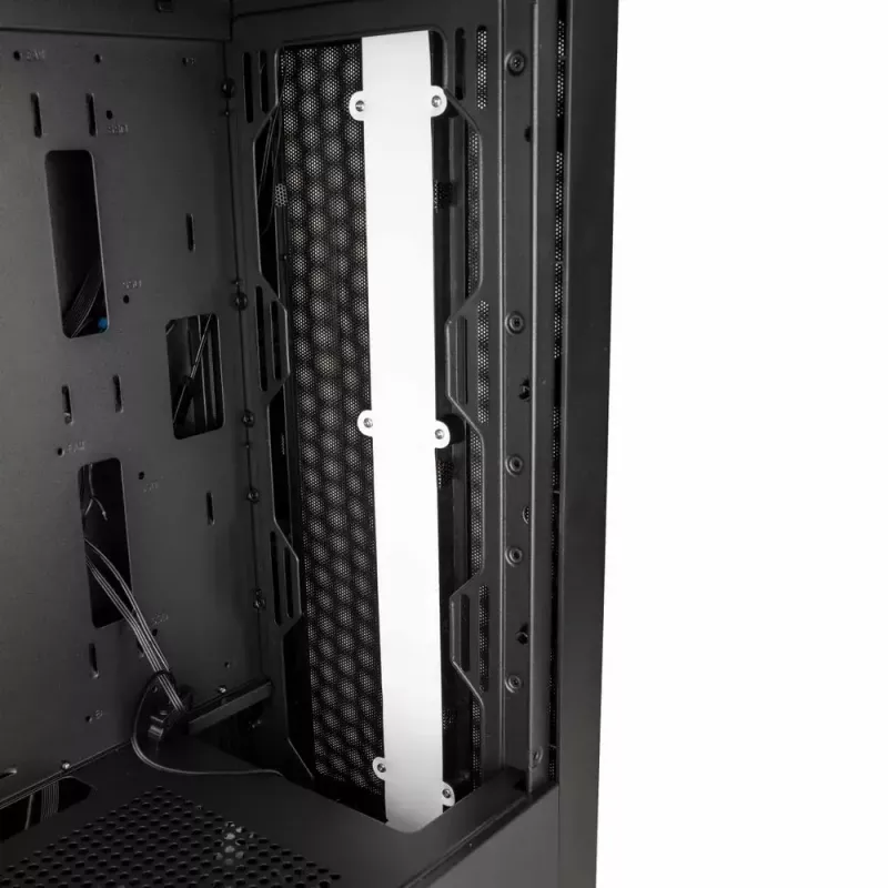 PC korpusas Kolink Inspire K12 ARGB Midi Tower — juodas su permatomu šonu, palaiko ATX/Micro ATX/ITX, 2x3,5 colio + 2x2,5 colio skyriai
