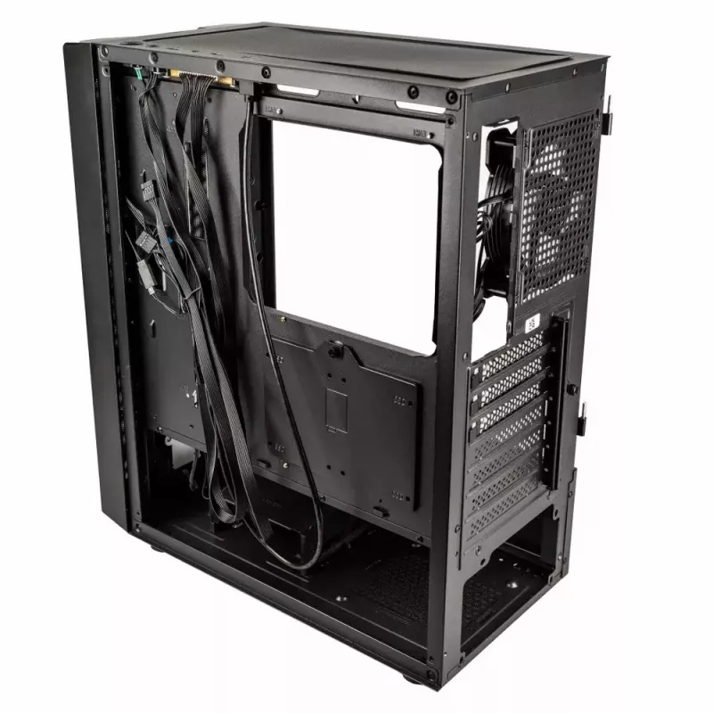 PC korpusas Kolink Inspire K12 ARGB Midi Tower — juodas su permatomu šonu, palaiko ATX/Micro ATX/ITX, 2x3,5 colio + 2x2,5 colio skyriai