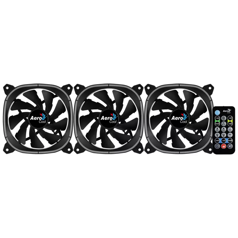 Aerocool ASTRO12PRO rinkinys 3 ventiliatoriai PC 12cm LED RGB antivibracinis nuotolinio valdymo