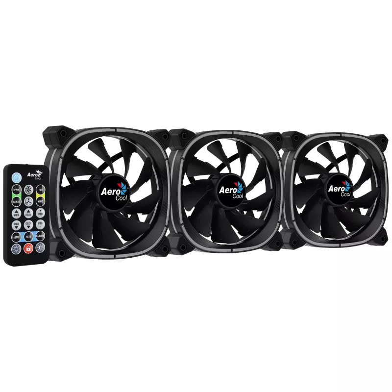 Aerocool ASTRO12PRO rinkinys 3 ventiliatoriai PC 12cm LED RGB antivibracinis nuotolinio valdymo