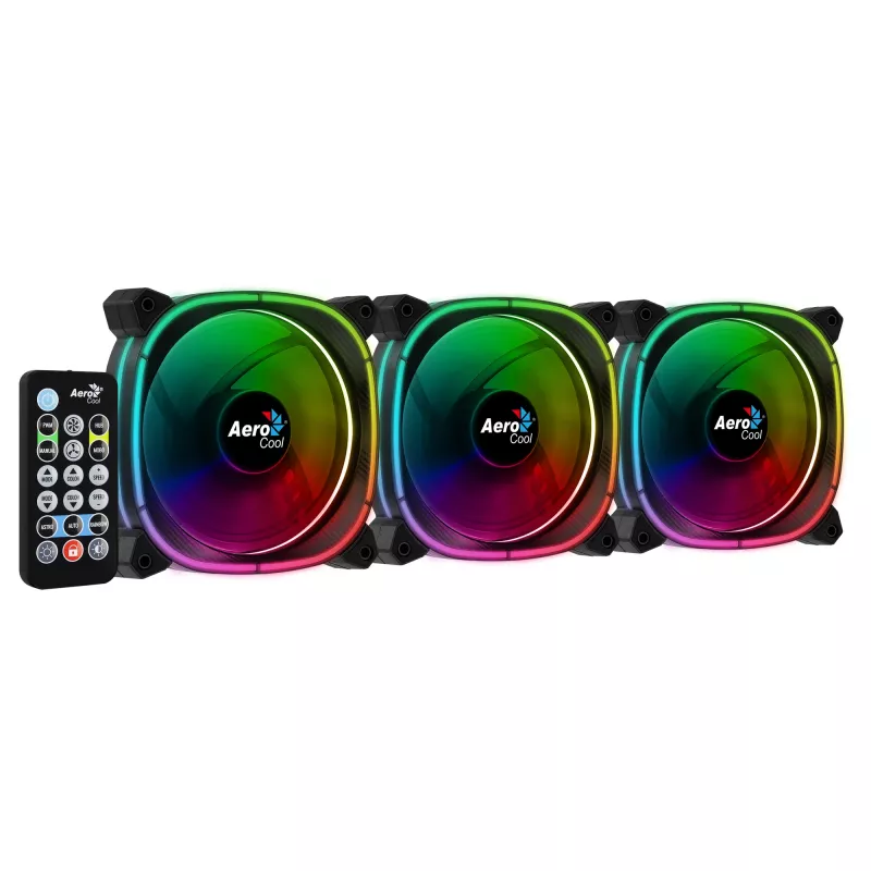 Aerocool ASTRO12PRO rinkinys 3 ventiliatoriai PC 12cm LED RGB antivibracinis nuotolinio valdymo