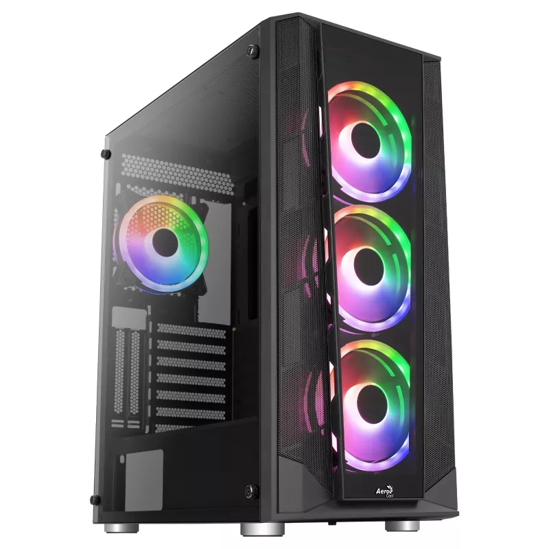 Aerocool PRISMBKV3 PC Case ATX Juoda 4 Fans ARGB Front Side Side Tempered Glass