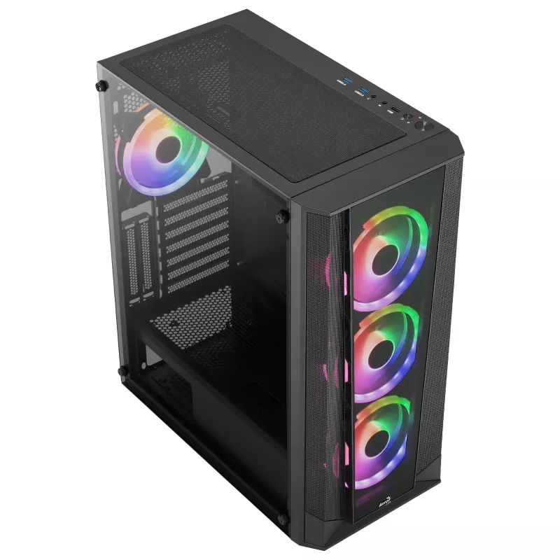 Aerocool PRISMBKV3 PC Case ATX Juoda 4 Fans ARGB Front Side Side Tempered Glass