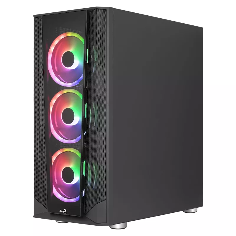 Aerocool PRISMBKV3 PC Case ATX Juoda 4 Fans ARGB Front Side Side Tempered Glass