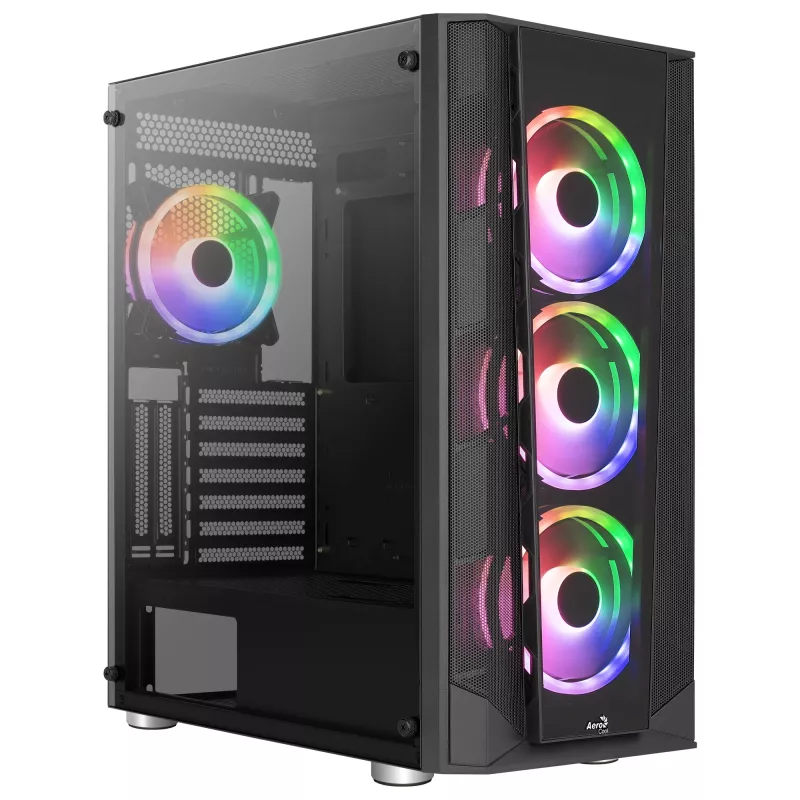 Aerocool PRISMBKV3 PC Case ATX Juoda 4 Fans ARGB Front Side Side Tempered Glass