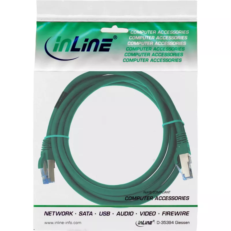 InLine komutacinis kabelis S/FTP PiMF Cat.6A be halogenų 500MHz žalias 2m