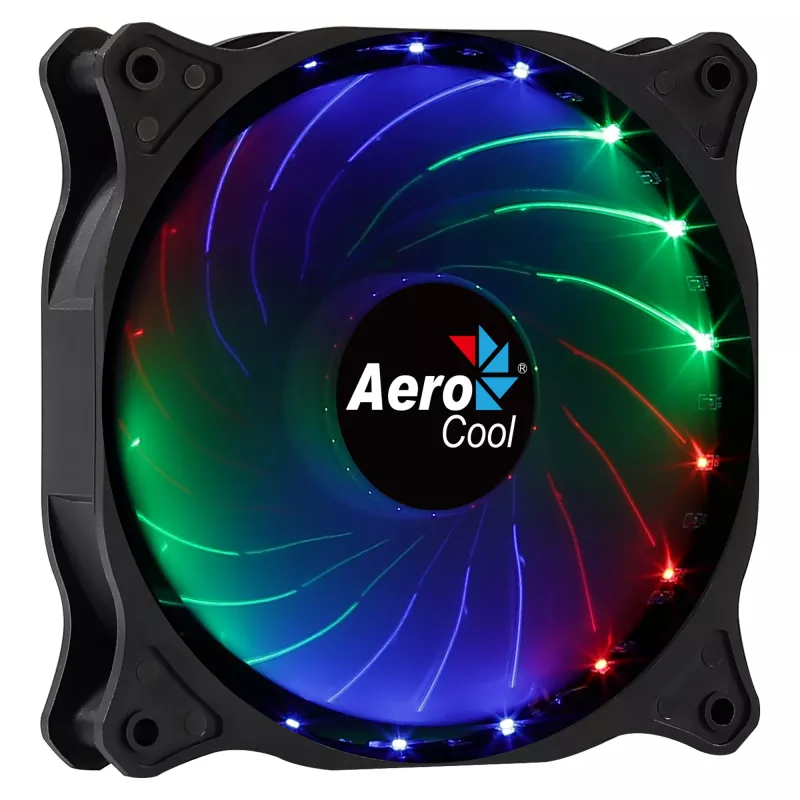 AEROCOOL COSMO12FRGB 120 mm kompiuterio korpuso ventiliatorius, 1000 RPM, 15 šviesos diodų RGB, Molex jungtis, 3,72 W, juodas
