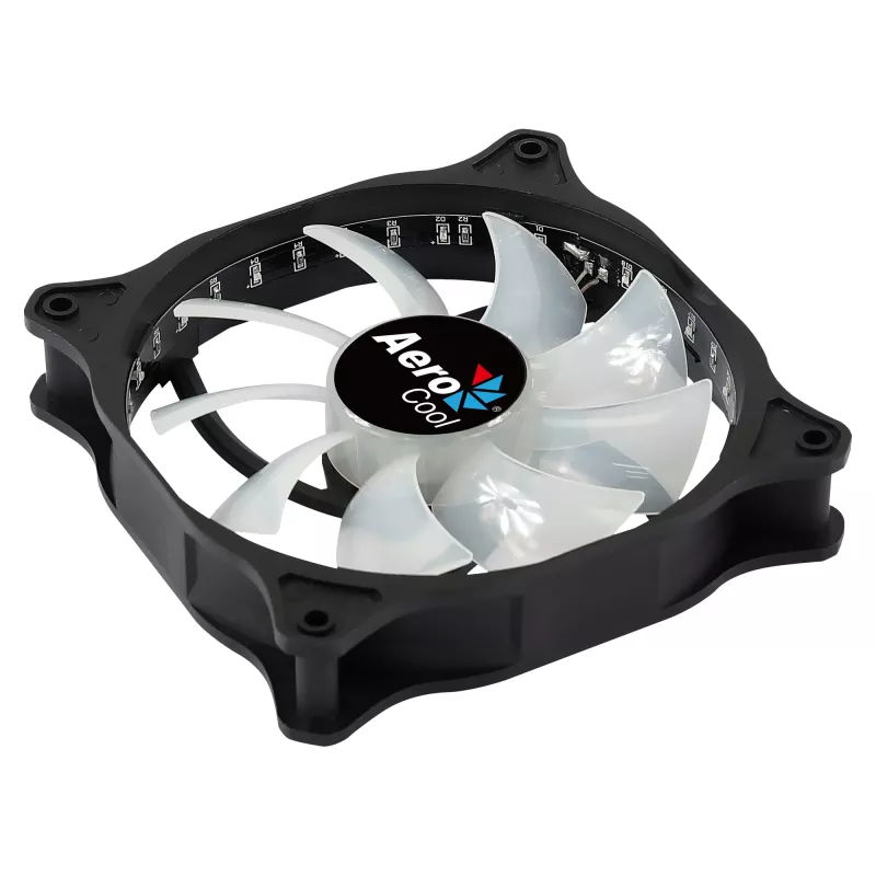 AEROCOOL COSMO12FRGB 120 mm kompiuterio korpuso ventiliatorius, 1000 RPM, 15 šviesos diodų RGB, Molex jungtis, 3,72 W, juodas