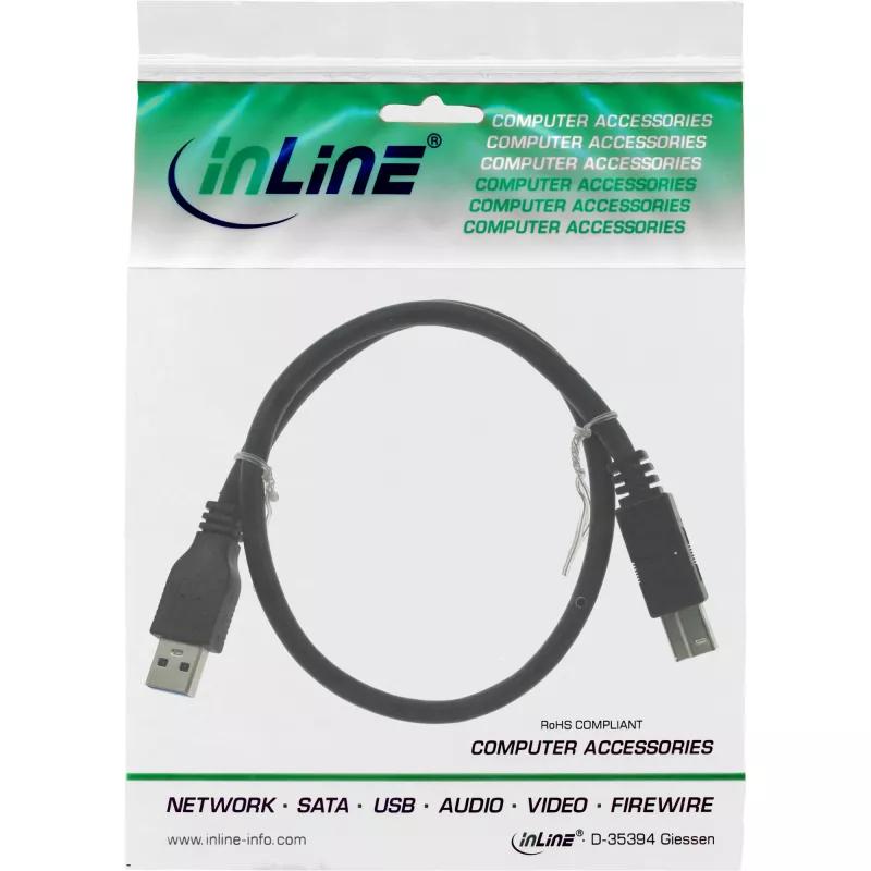 InLine USB 3.2 Gen.1 kabelis, Type A kištukas / Type B kištukas, juodas, 3 m