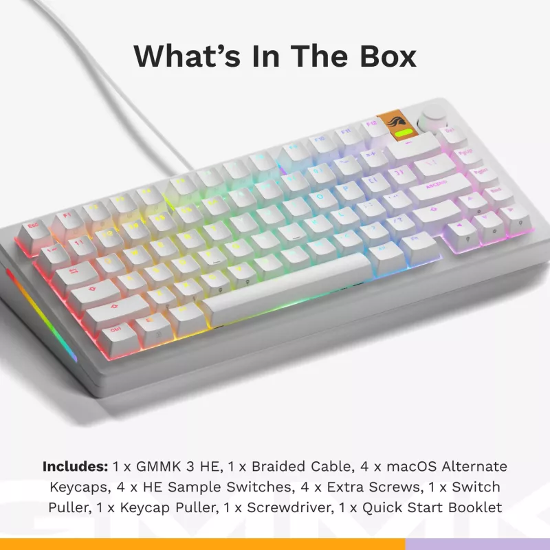 Mechaninė klaviatūra GLORIOUS GMMK 3 HE 75% laidinė balta US išdėstymas