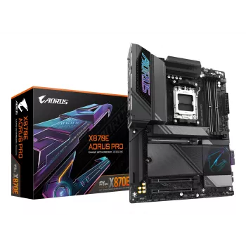 GIGABYTE X870E AORUS PRO Motininė plokštė – palaiko AMD Ryzen 9000 procesorius, 16+2+2 fazių skaitmeninis VRM, iki 8000MHz DDR5 (OC), 3xPCIe 5.0 + 1xPCIe 4.0, Wi-Fi 7, 2.5GbE LAN, USB 4