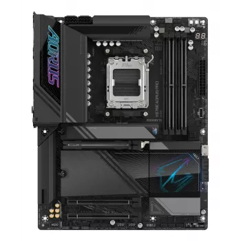 GIGABYTE X870E AORUS PRO Motininė plokštė – palaiko AMD Ryzen 9000 procesorius, 16+2+2 fazių skaitmeninis VRM, iki 8000MHz DDR5 (OC), 3xPCIe 5.0 + 1xPCIe 4.0, Wi-Fi 7, 2.5GbE LAN, USB 4