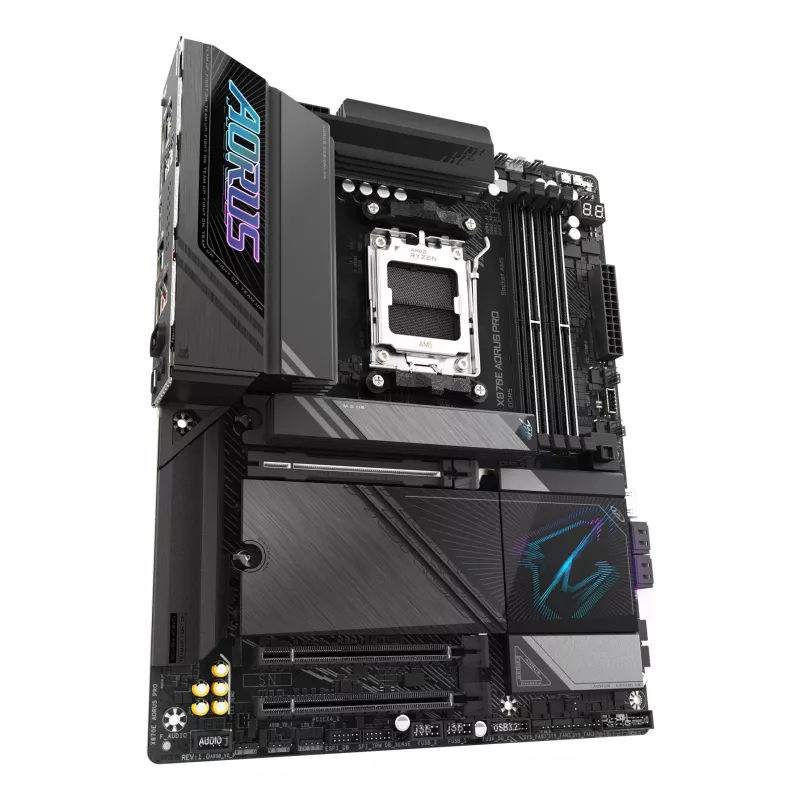 GIGABYTE X870E AORUS PRO Motininė plokštė – palaiko AMD Ryzen 9000 procesorius, 16+2+2 fazių skaitmeninis VRM, iki 8000MHz DDR5 (OC), 3xPCIe 5.0 + 1xPCIe 4.0, Wi-Fi 7, 2.5GbE LAN, USB 4