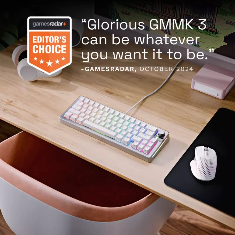 Mechaninė žaidimų klaviatūra GLORIOUS GMMK 3 PRO 65% laidinė USB, QWERTY US, RGB, sidabrinė, 2 m laidas