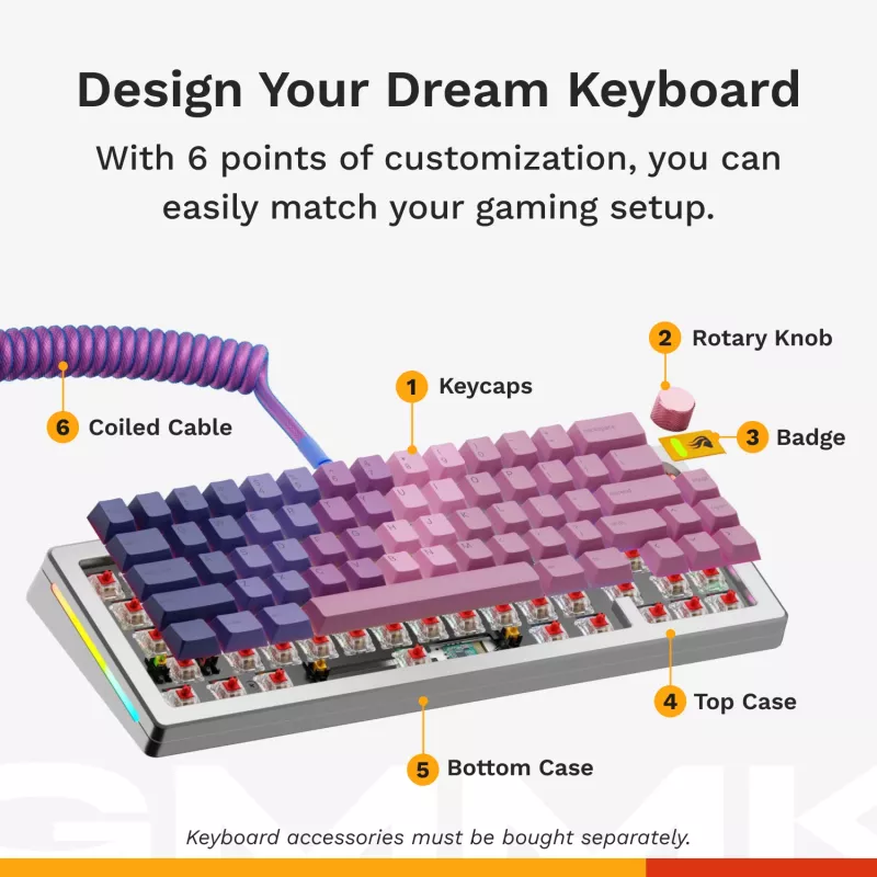 Mechaninė žaidimų klaviatūra GLORIOUS GMMK 3 PRO 65% laidinė USB, QWERTY US, RGB, sidabrinė, 2 m laidas