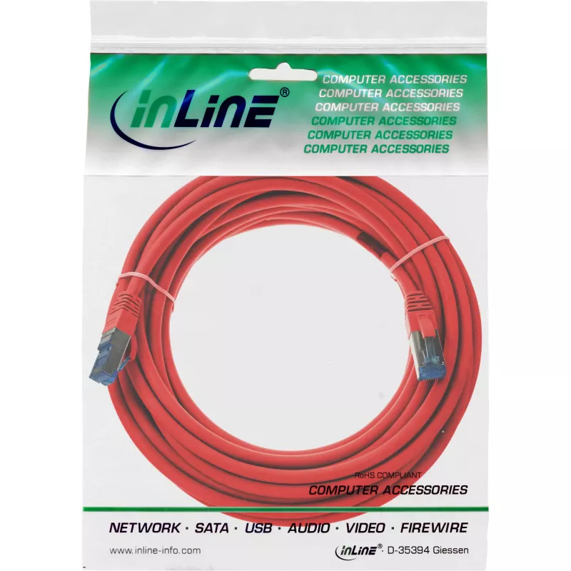 InLine komutacinis kabelis S/FTP PiMF Cat.6A be halogenų 500MHz raudonas 10m
