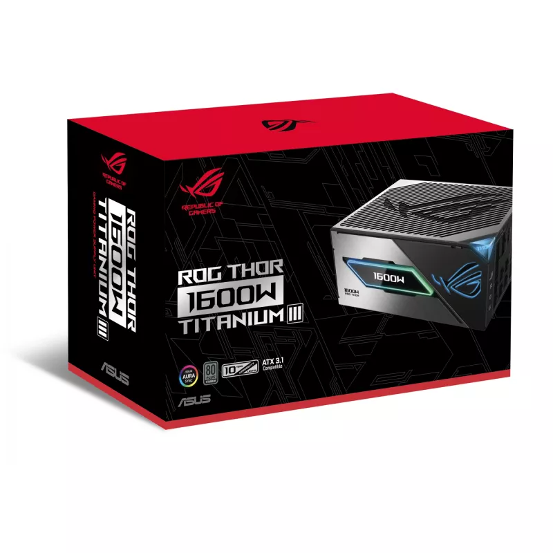 Maitinimo blokas ASUS ROG THOR-1600T3-GAMING 1600 W, 80 PLUS Titanium, ATX 3.1, pilnai modulinis, OLED ekranas