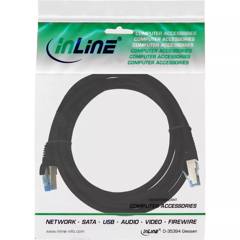 InLine komutacinis kabelis S/FTP PiMF Cat.6A be halogenų 500MHz juodas 1m