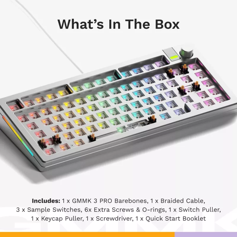 Glorious Gaming GMMK 3 PRO 75% Barebones Wired Sidabrinė - US, 75%, Wired, USB, RGB LED, Sidabrinė