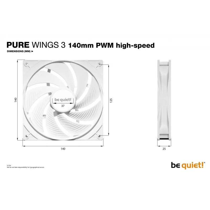 be quiet! Pure Wings 3 140mm PWM high-speed baltas kompiuterio korpuso ventiliatorius 14 cm 1 vnt.