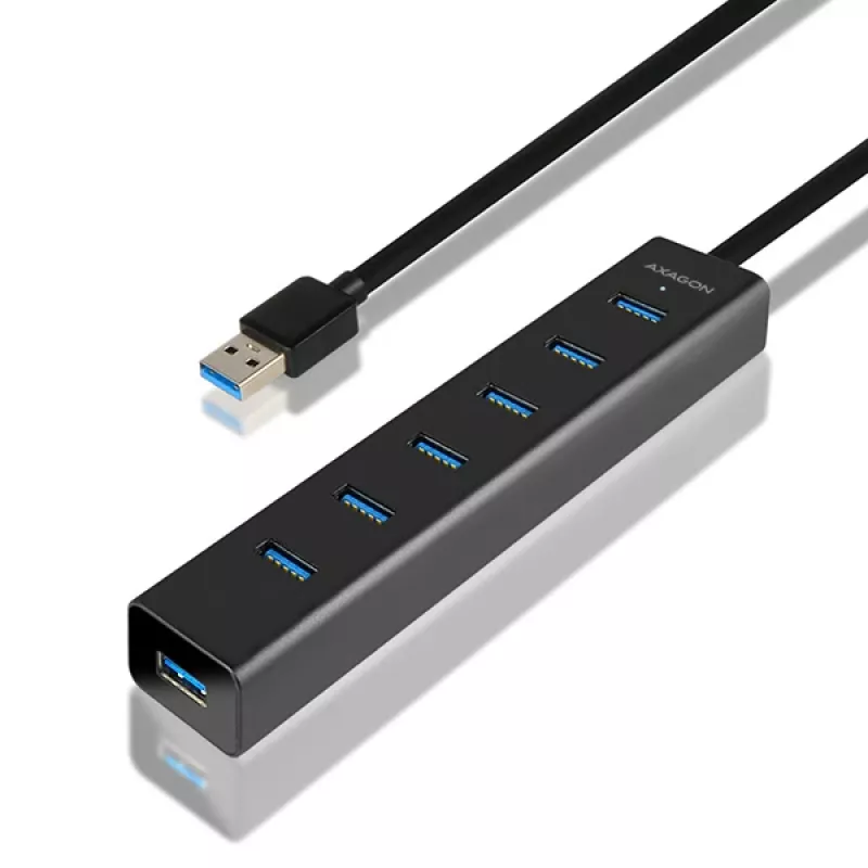 Axagon HUE-SA7BP 7x USB 3.0 ALU ĮKROVIMO šakotuvas JUODAS su kintamosios srovės adapteriu