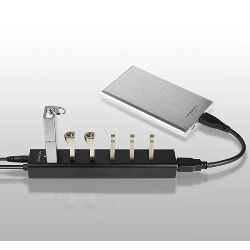 Axagon HUE-SA7BP 7x USB 3.0 ALU ĮKROVIMO šakotuvas JUODAS su kintamosios srovės adapteriu