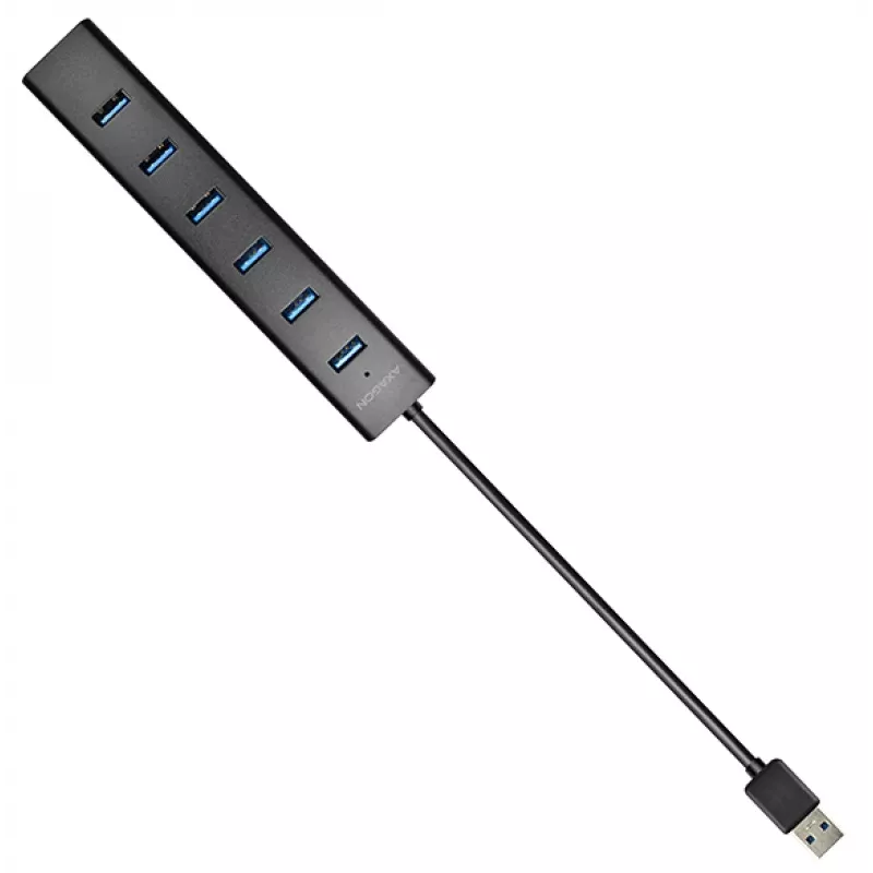 Axagon HUE-SA7BP 7x USB 3.0 ALU ĮKROVIMO šakotuvas JUODAS su kintamosios srovės adapteriu