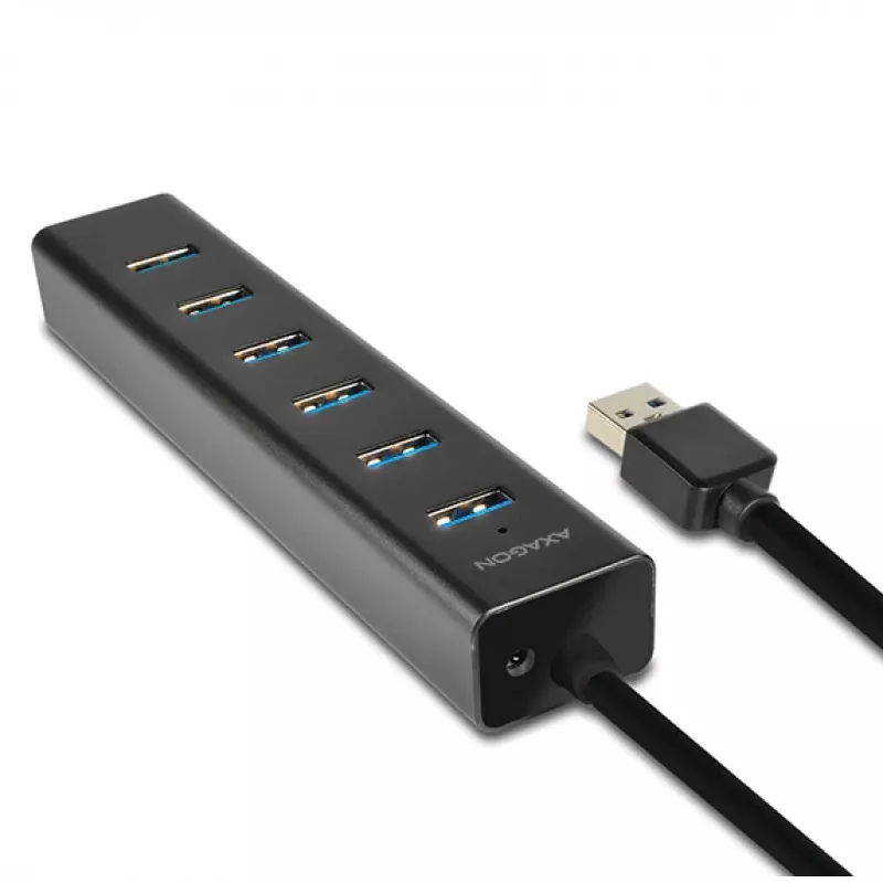 Axagon HUE-SA7BP 7x USB 3.0 ALU ĮKROVIMO šakotuvas JUODAS su kintamosios srovės adapteriu