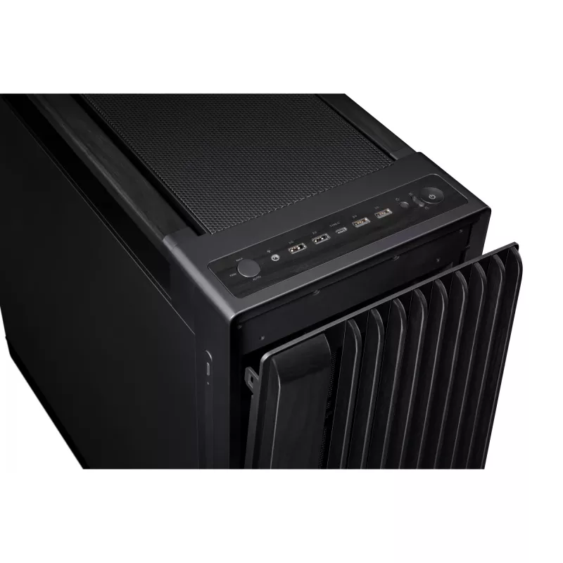 PC korpusas ASUS ProArt PA602 Wood Edition Midi Tower Juoda — EATX palaikymas, 45 cm GPU, 19 cm PSU / aušintuvas, 8 HDD nišos, USB-C