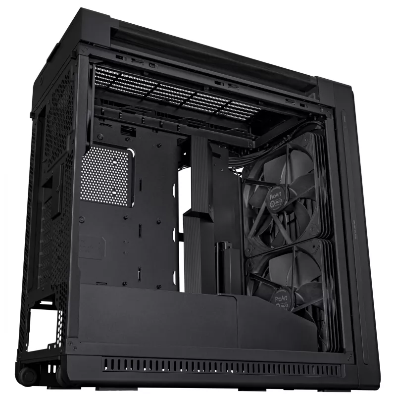 PC korpusas ASUS ProArt PA602 Wood Edition Midi Tower Juoda — EATX palaikymas, 45 cm GPU, 19 cm PSU / aušintuvas, 8 HDD nišos, USB-C
