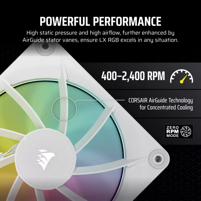 CORSAIR Icue Link Lx120 RGB 120mm Pwm Ventiliatorių Pradinis Rinkinys – Baltas