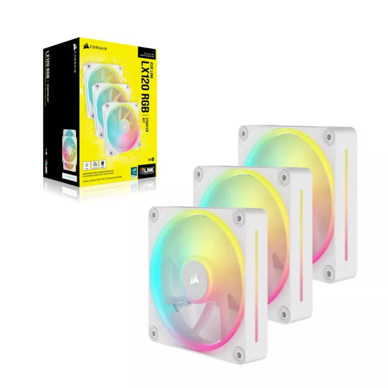 CORSAIR Icue Link Lx120 RGB 120mm Pwm Ventiliatorių Pradinis Rinkinys – Baltas