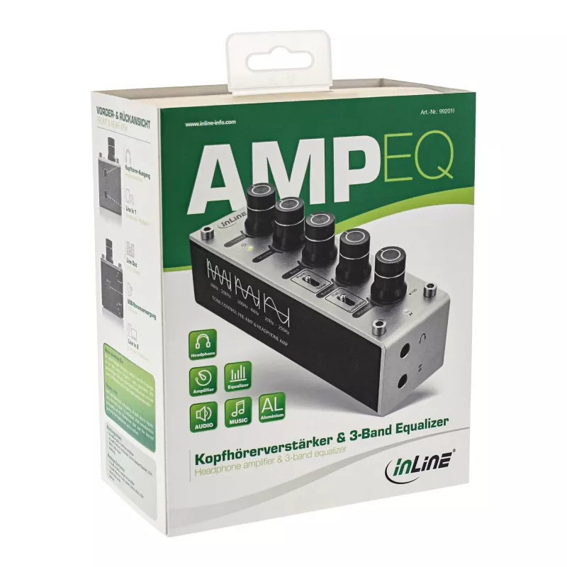 InLine AmpEQ Tri-Tone Hi-Res AUDIO išankstinis ir ausinių stiprintuvas, 3,5 mm stereo, USB maitinimas