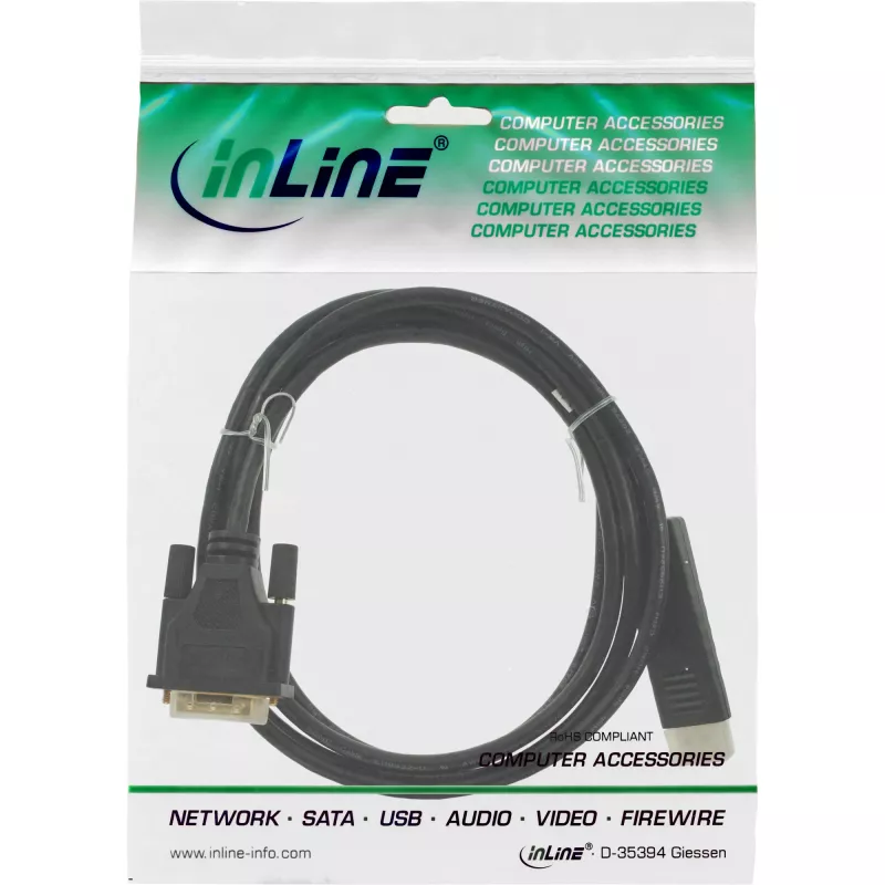 DisplayPort į DVI keitiklio kabelis InLine 17113 3 m juodas