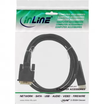 InLine DisplayPort į DVI keitiklio kabelis, juodas, 1 m, 1 m, DVI-D, DisplayPort, vyriškas, vyriškas, juodas