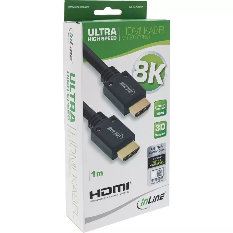 InLine Ultra High Speed HDMI kabelis M/M 8K4K auksuotas, 1m
