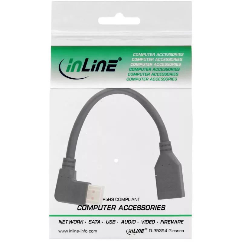 InLine DisplayPort 1.4 adapter kabelis M/F, 8K4K, kampuotas left, Juoda/gold, 0.15m