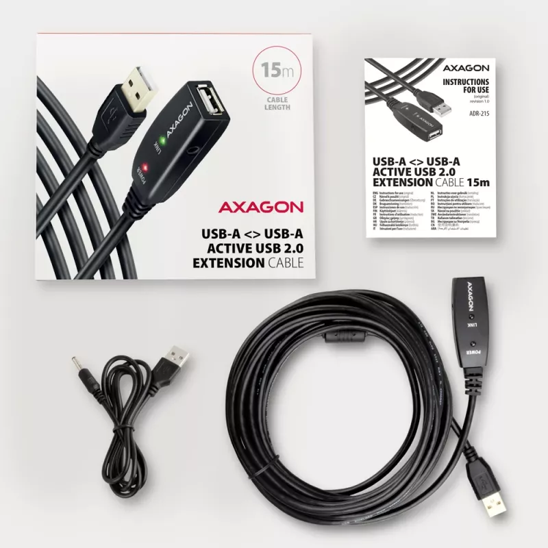 Axagon ADR-215 USB 2.0 A-M -> A-F aktyvus ilginimo / kartotuvo kabelis 15 m