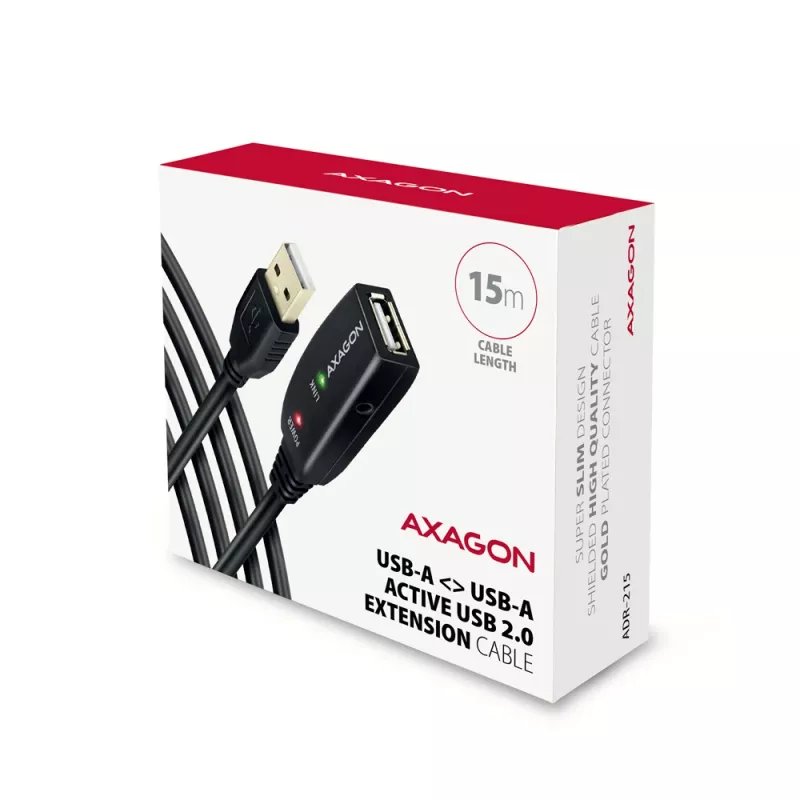 Axagon ADR-215 USB 2.0 A-M -> A-F aktyvus ilginimo / kartotuvo kabelis 15 m