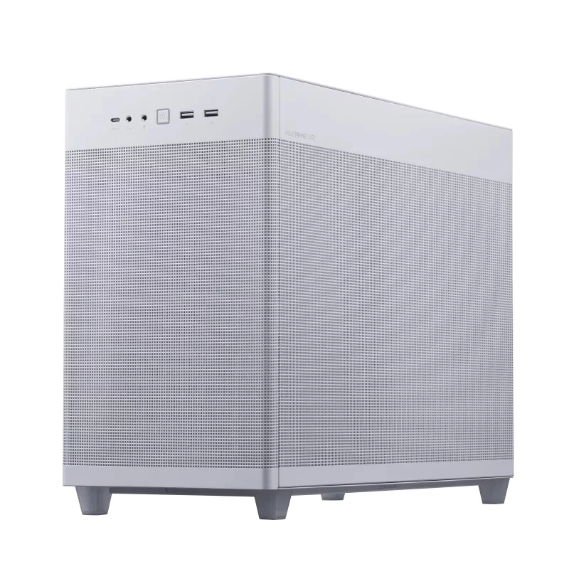 PC korpusas ASUS AP201 PRIME CASE TG WHITE Mini Tower — micro ATX, grūdintas stiklas, 3×3,5 colio nišos, 1×2,5 colio, USB-A×2, USB-C×1